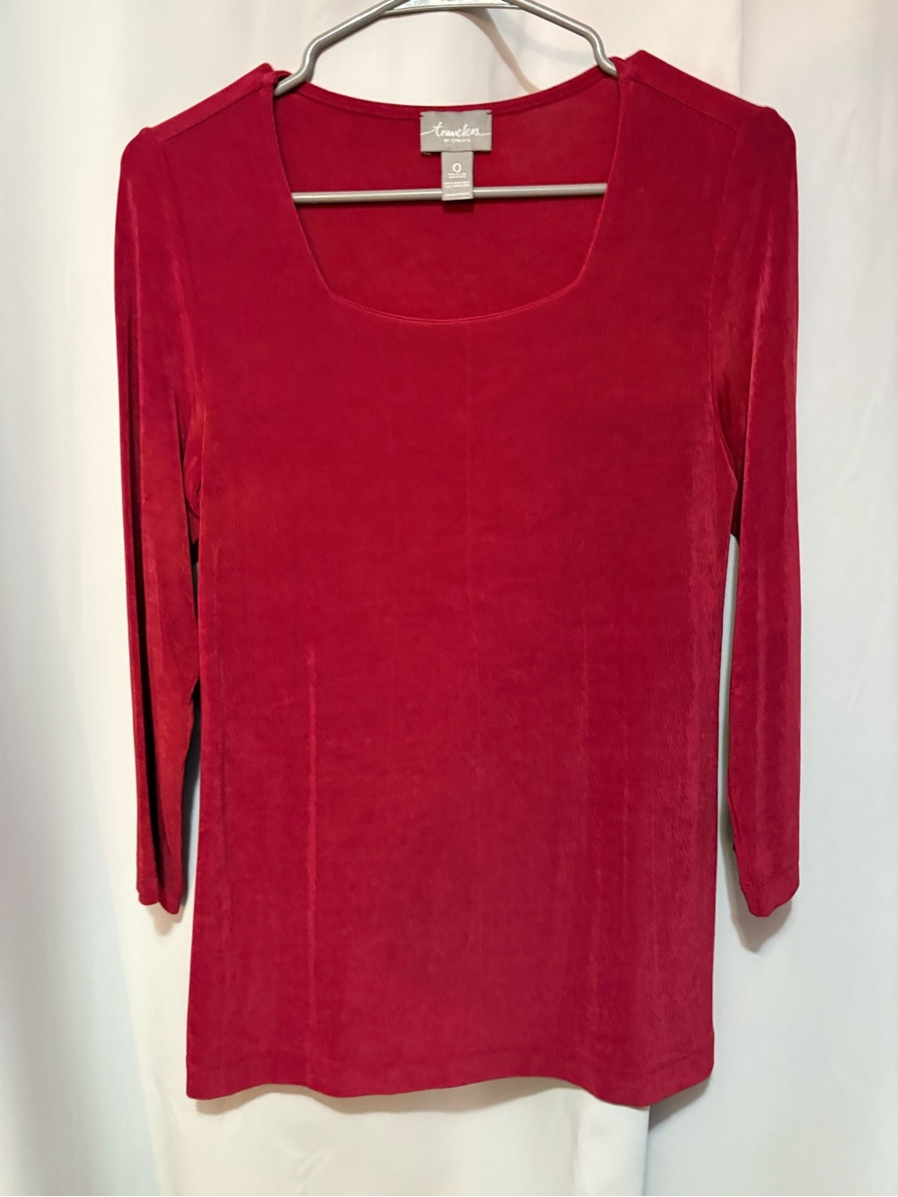 Chico's Red Long-Sleeve Scoop Neck Top